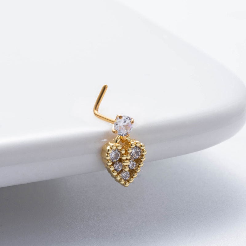 Elegant CZ Inlaid Stainless Steel Heart Snowflake Floral Nose Piercing Nose Stud - ArtGalleryZen