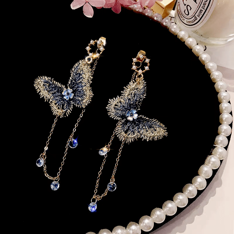 Elegant Embroidery Butterfly Tassel Earrings - ArtGalleryZen