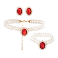 Thumbnail for Elegant Emerald CZ Inlaid Pearl Chain Choker Necklace Bracelet Earrings Set - ArtGalleryZen