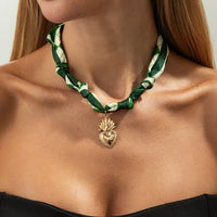 Thumbnail for Elegant Flame Heart Pendant Silk Scarf Choker Necklace - ArtGalleryZen