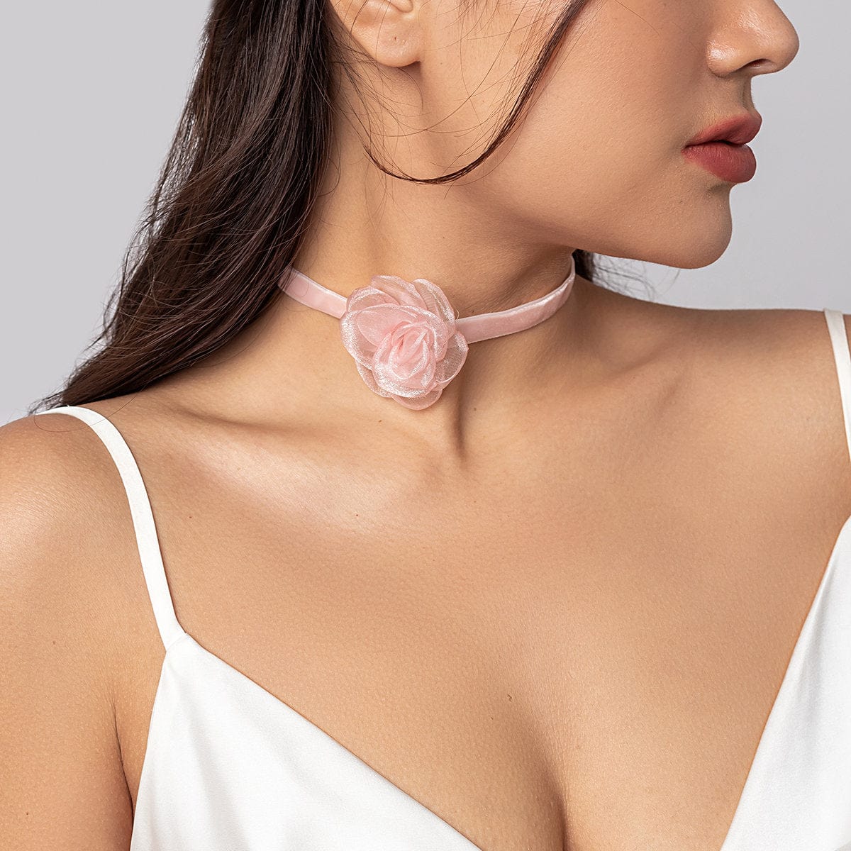 Elegant Grenadine Flower Velvet Collar Choker Necklace - ArtGalleryZen