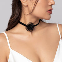 Thumbnail for Elegant Grenadine Flower Velvet Collar Choker Necklace - ArtGalleryZen