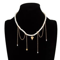 Thumbnail for Elegant Heart Pendant Pearl Chain Tassel Necklace - ArtGalleryZen