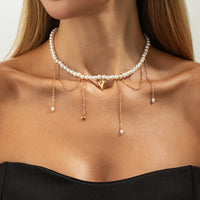 Thumbnail for Elegant Heart Pendant Pearl Chain Tassel Necklace - ArtGalleryZen