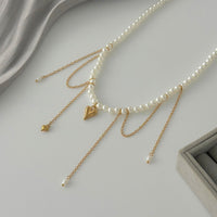 Thumbnail for Elegant Heart Pendant Pearl Chain Tassel Necklace - ArtGalleryZen