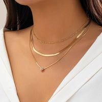 Thumbnail for Elegant Layered Crystal Inlaid Pendant Snake Chain Necklace Set - ArtGalleryZen