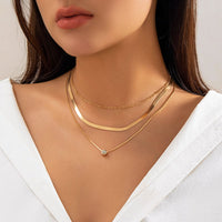 Thumbnail for Elegant Layered Crystal Inlaid Pendant Snake Chain Necklace Set - ArtGalleryZen