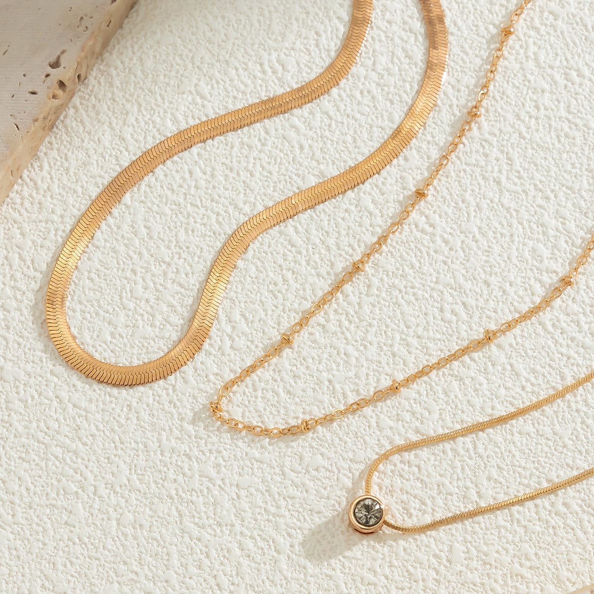 Elegant Layered Crystal Inlaid Pendant Snake Chain Necklace Set - ArtGalleryZen