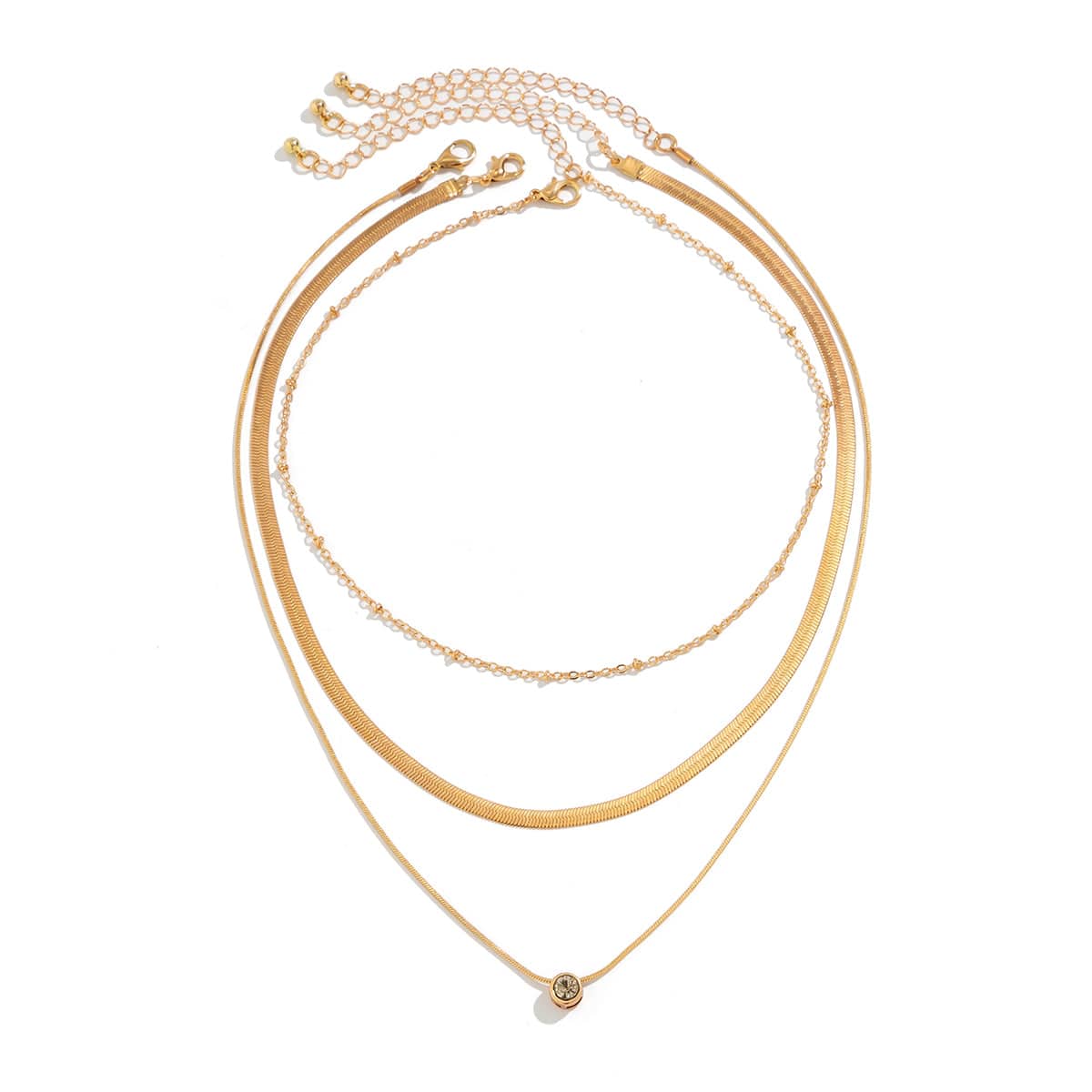 Elegant Layered Crystal Inlaid Pendant Snake Chain Necklace Set - ArtGalleryZen