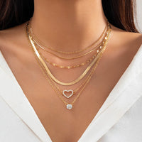 Thumbnail for Elegant Layered CZ Inlaid Heart Pendant Snake Chain Necklace Set - ArtGalleryZen
