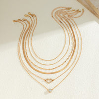 Thumbnail for Elegant Layered CZ Inlaid Heart Pendant Snake Chain Necklace Set - ArtGalleryZen