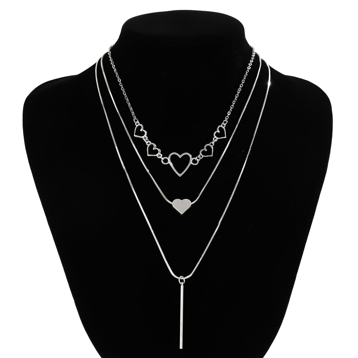 Elegant Layered Heart Bar Pendant Chain Necklace Set - ArtGalleryZen
