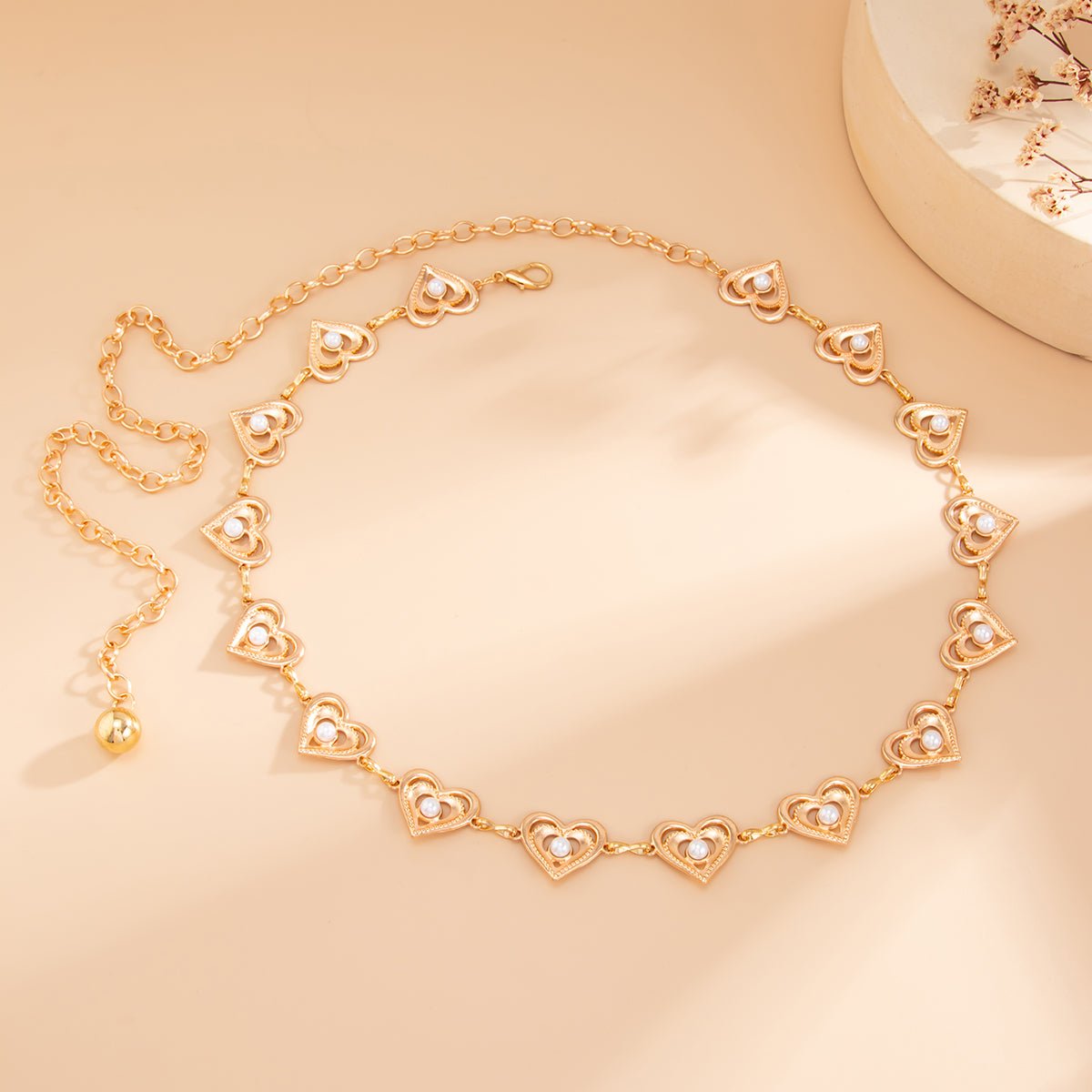 Elegant Layered Hollow Heart Pearl Waist Chain - ArtGalleryZen