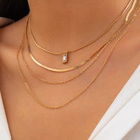Thumbnail for Elegant Layered Zircon Pendant Snake Cable Chain Necklace Set - ArtGalleryZen