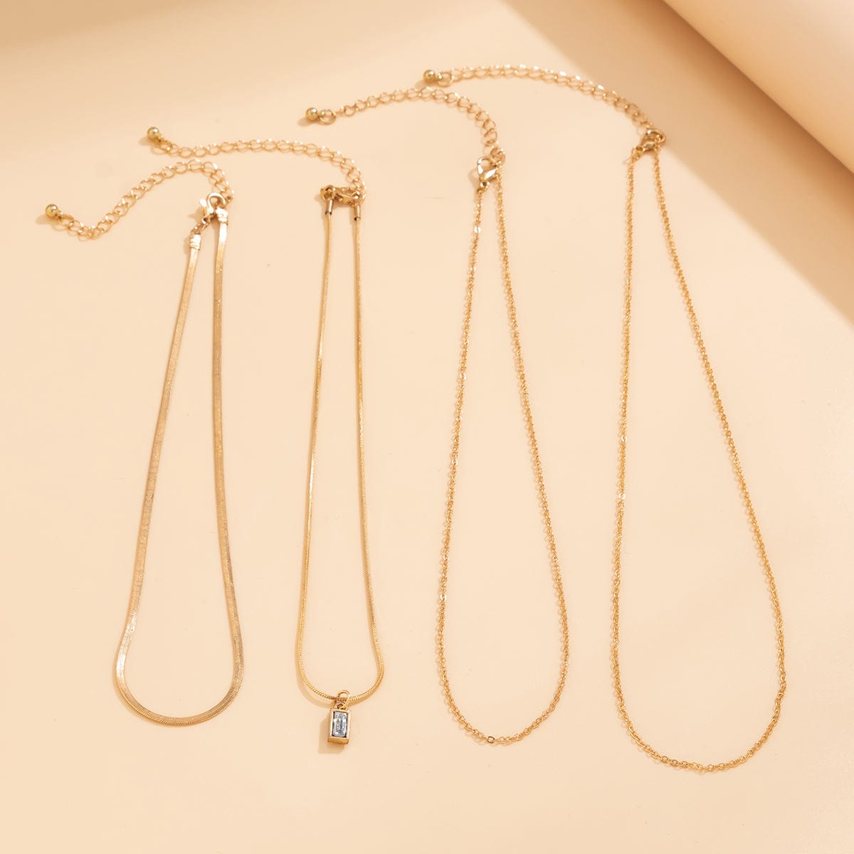 Elegant Layered Zircon Pendant Snake Cable Chain Necklace Set - ArtGalleryZen