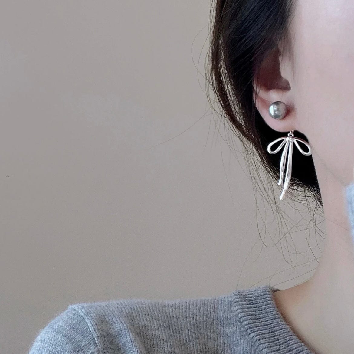 Elegant Pearl Bowknot Ribbon Dangle Removable Earrings - ArtGalleryZen