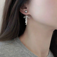 Thumbnail for Elegant Pearl Bowknot Ribbon Dangle Removable Earrings - ArtGalleryZen