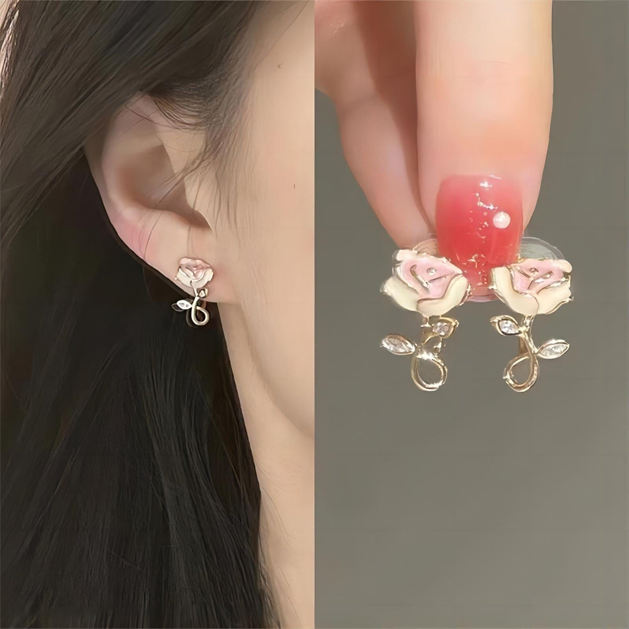 Enamel Pink Rose Ear Clip Earrings - ArtGalleryZen