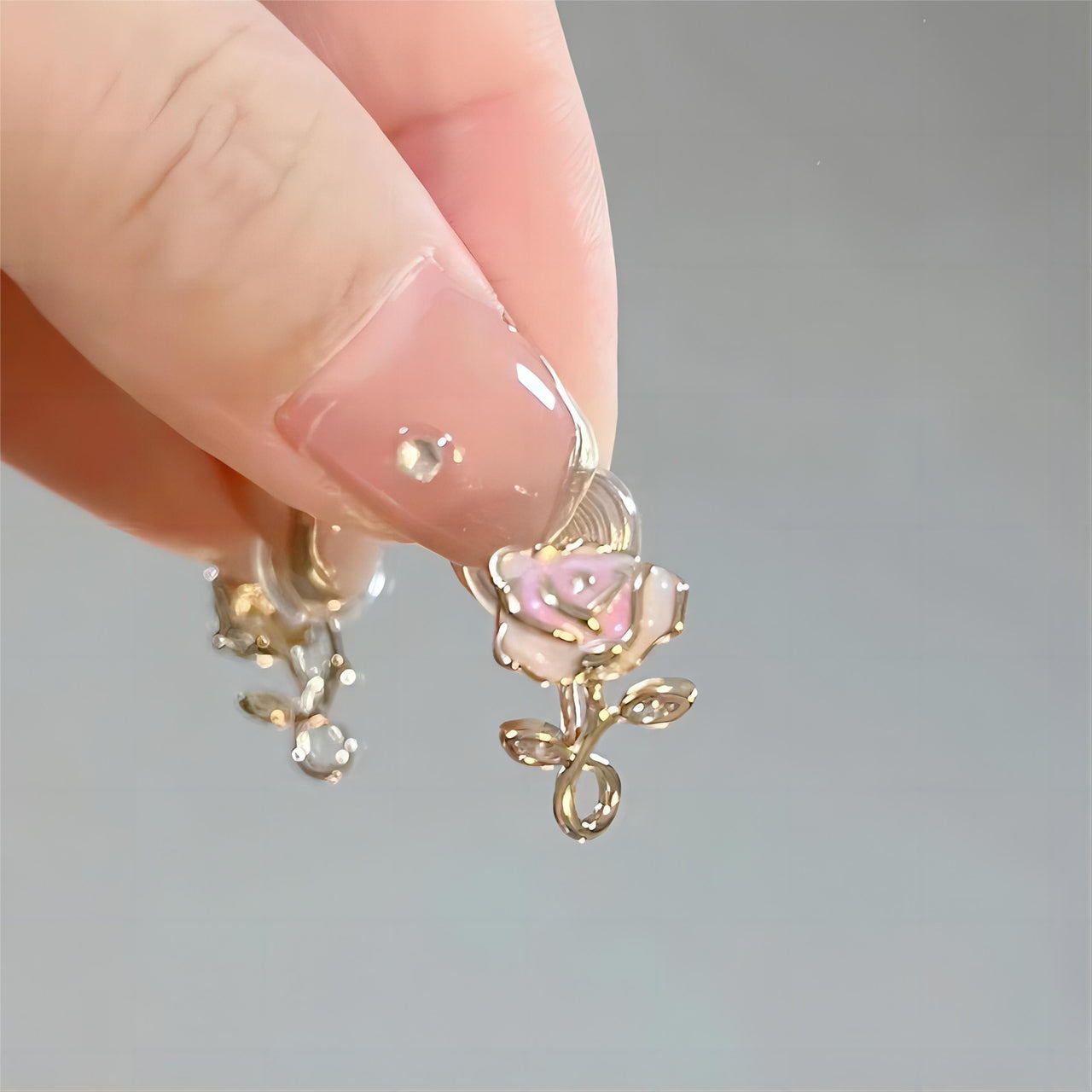 Enamel Pink Rose Ear Clip Earrings - ArtGalleryZen
