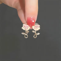 Thumbnail for Enamel Pink Rose Ear Clip Earrings - ArtGalleryZen