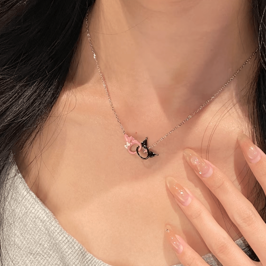 Enamel Sanrio Kuromi My Melody Mobius Strip Necklace - ArtGalleryZen