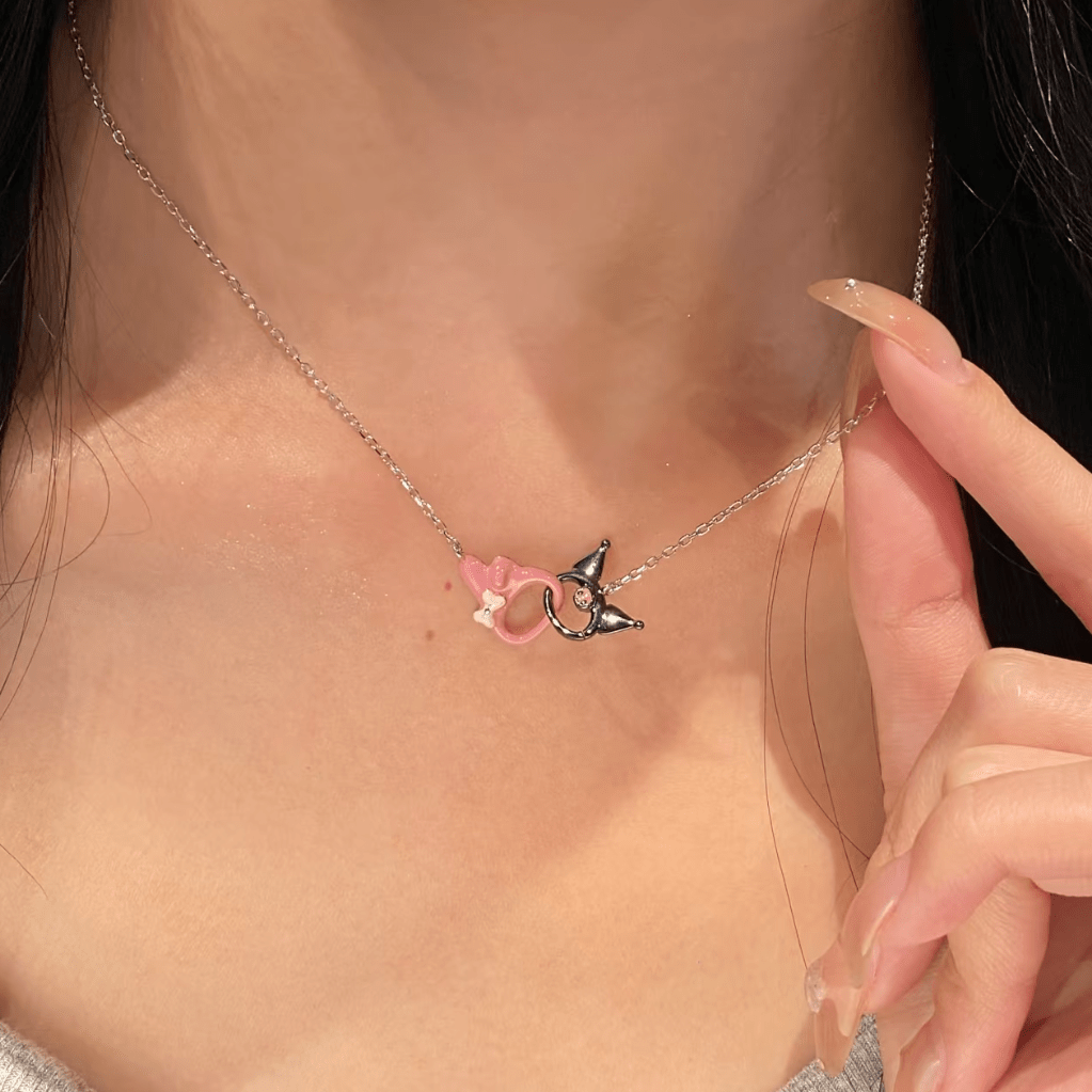 Enamel Sanrio Kuromi My Melody Mobius Strip Necklace - ArtGalleryZen