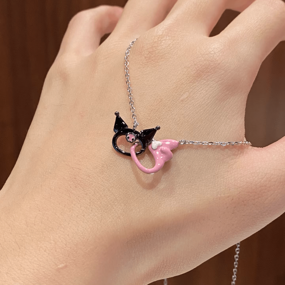 Enamel Sanrio Kuromi My Melody Mobius Strip Necklace - ArtGalleryZen
