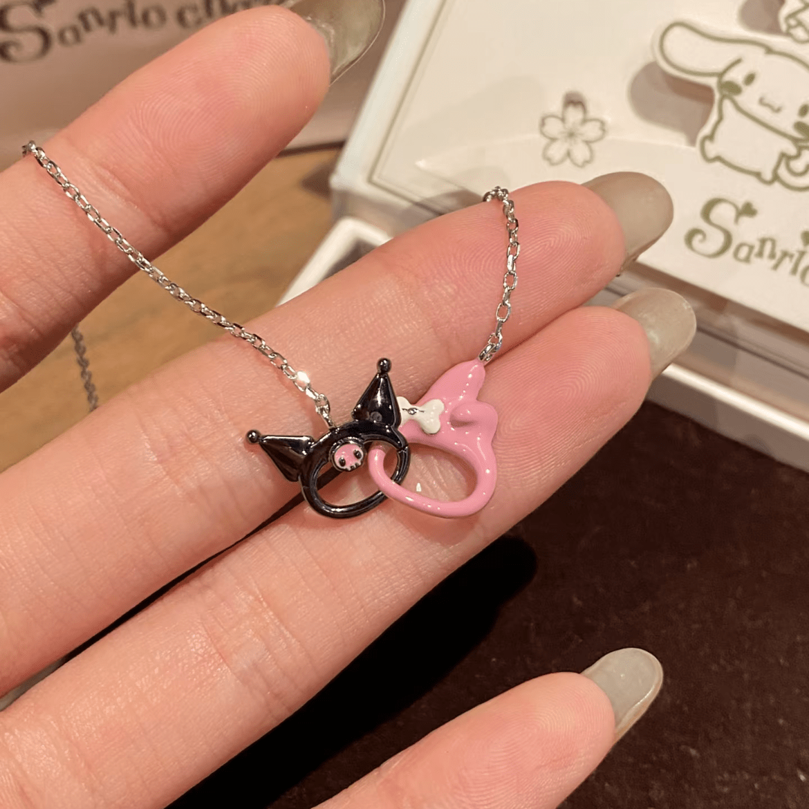 Enamel Sanrio Kuromi My Melody Mobius Strip Necklace - ArtGalleryZen