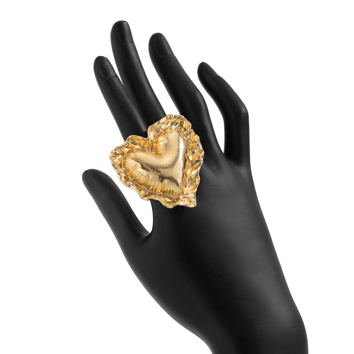 Exaggerated Gold Silver Tone Pleated Heart Ring - ArtGalleryZen