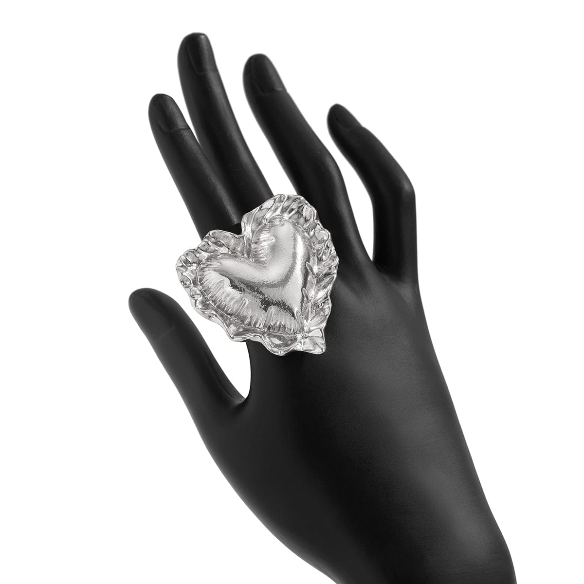 Exaggerated Gold Silver Tone Pleated Heart Ring - ArtGalleryZen
