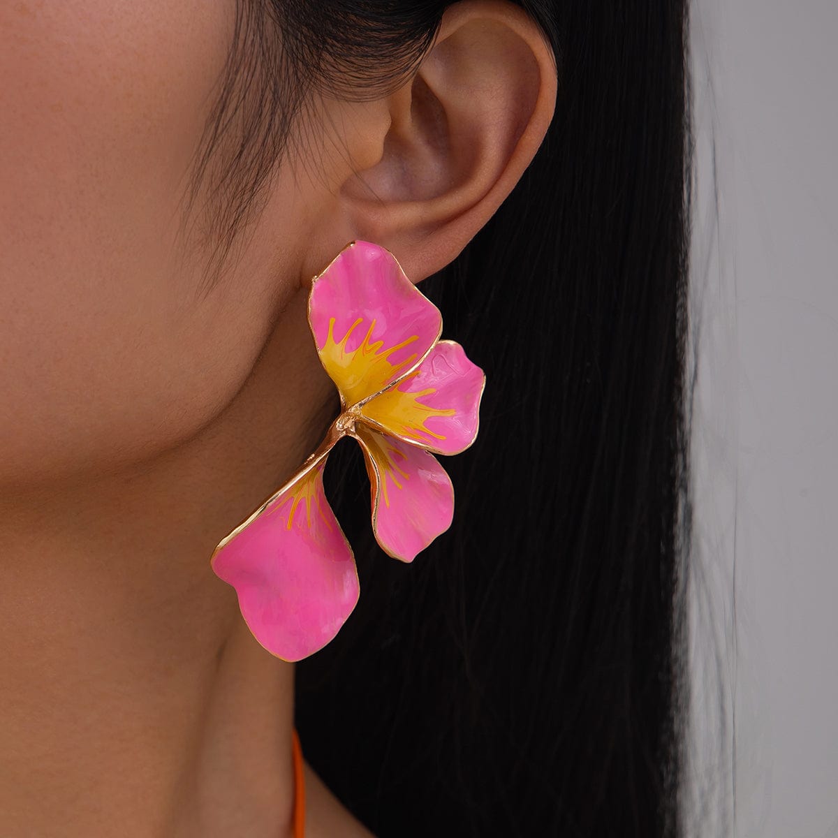 Exaggerated Gradient Enamel Flower Petal Stud Earrings - ArtGalleryZen