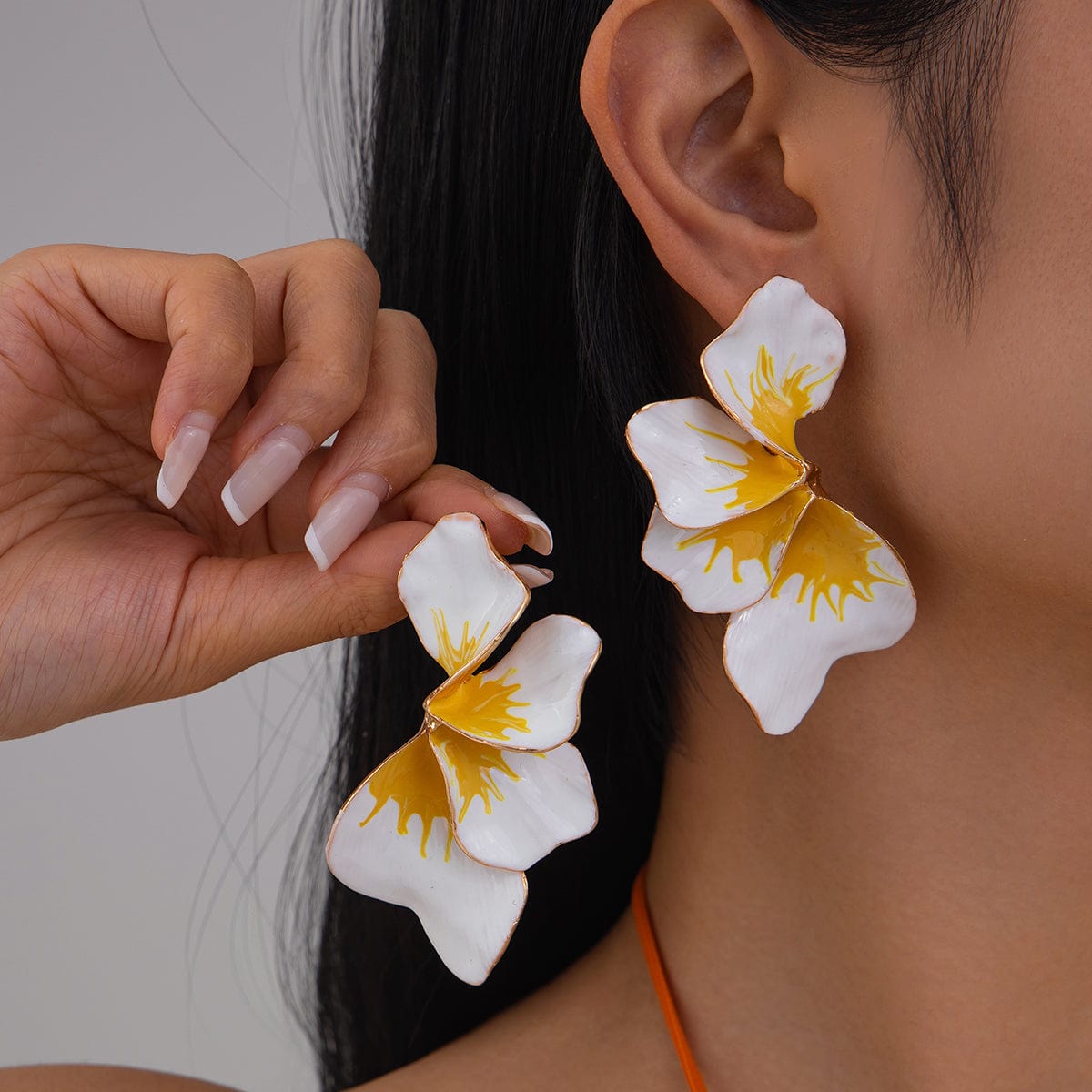 Exaggerated Gradient Enamel Flower Petal Stud Earrings - ArtGalleryZen
