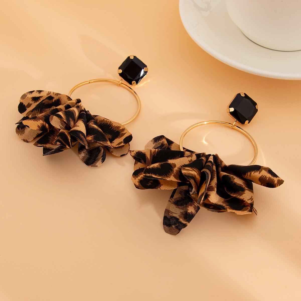 Exaggerated Leopard Fabric Hoop Dangle Earrings - ArtGalleryZen