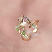 Thumbnail for Exquisite Enamel Pink Rose Open Ring - ArtGalleryZen