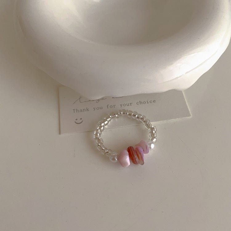 French Style CZ Inlaid Butterfly Enamel Flower Pearl Open Ring - ArtGalleryZen