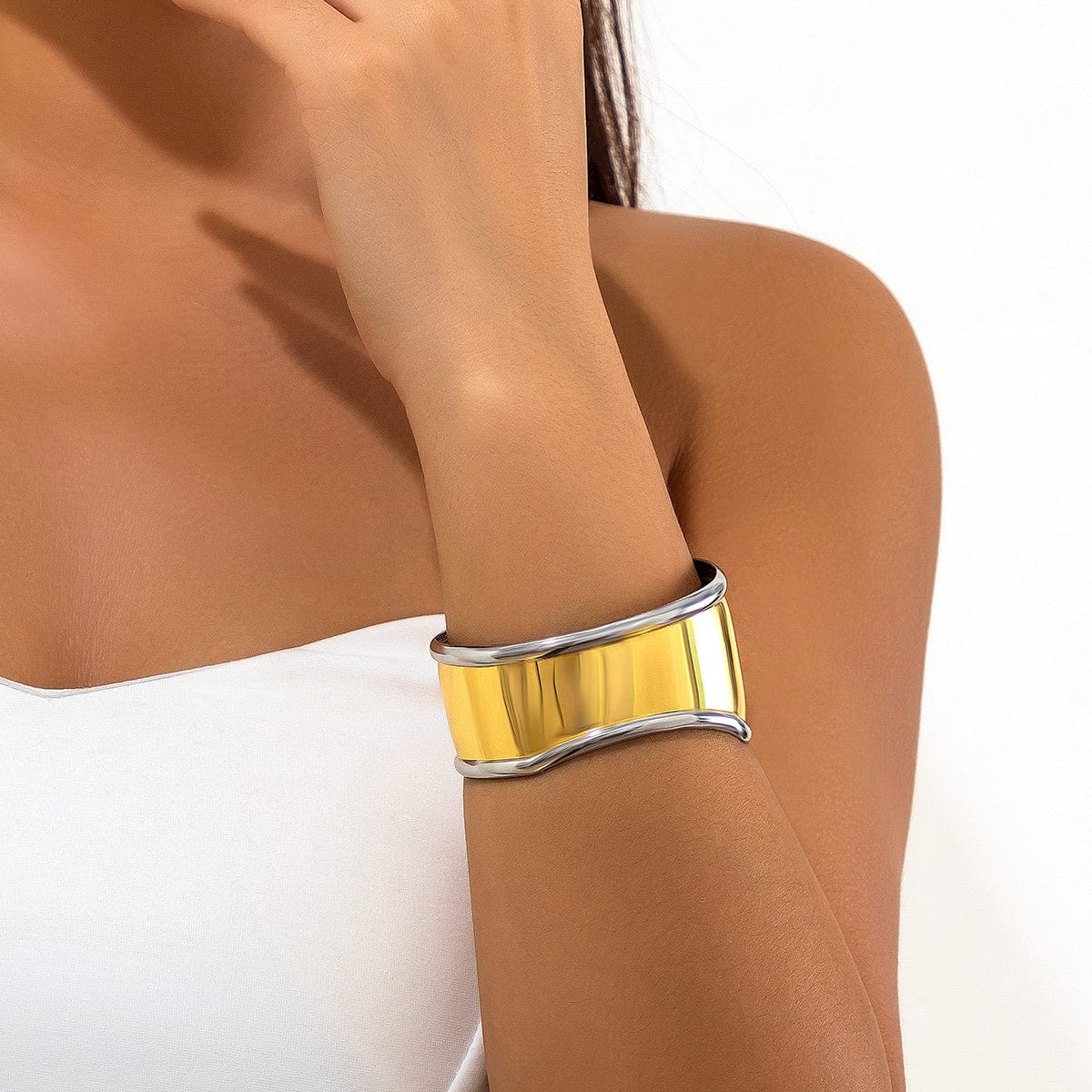 French Style Gold Silver Plated Glossy Open Cuff Bracelet - ArtGalleryZen