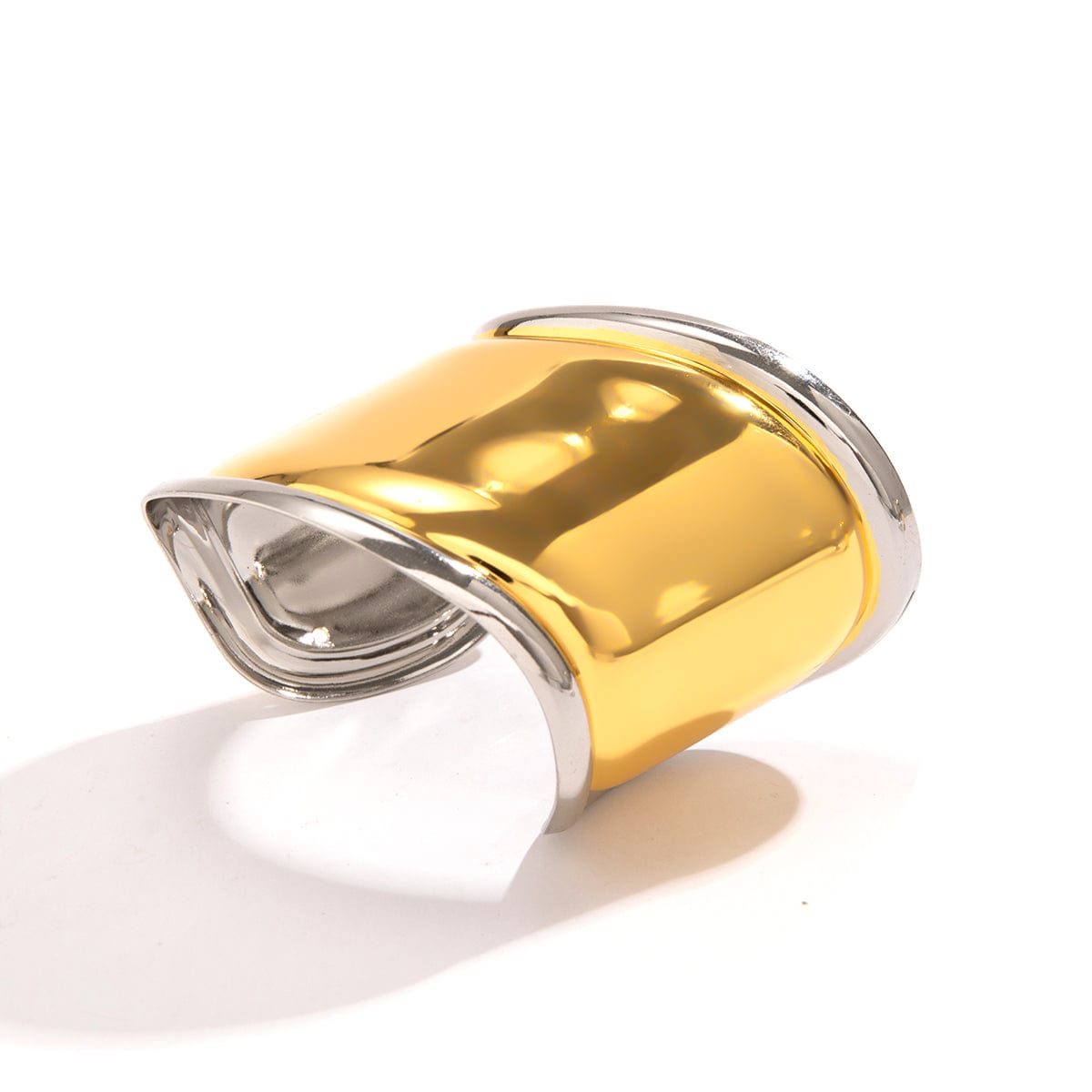 French Style Gold Silver Plated Wide Glossy Open Cuff Bracelet - ArtGalleryZen