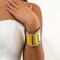 Thumbnail for French Style Gold Silver Plated Wide Glossy Open Cuff Bracelet - ArtGalleryZen