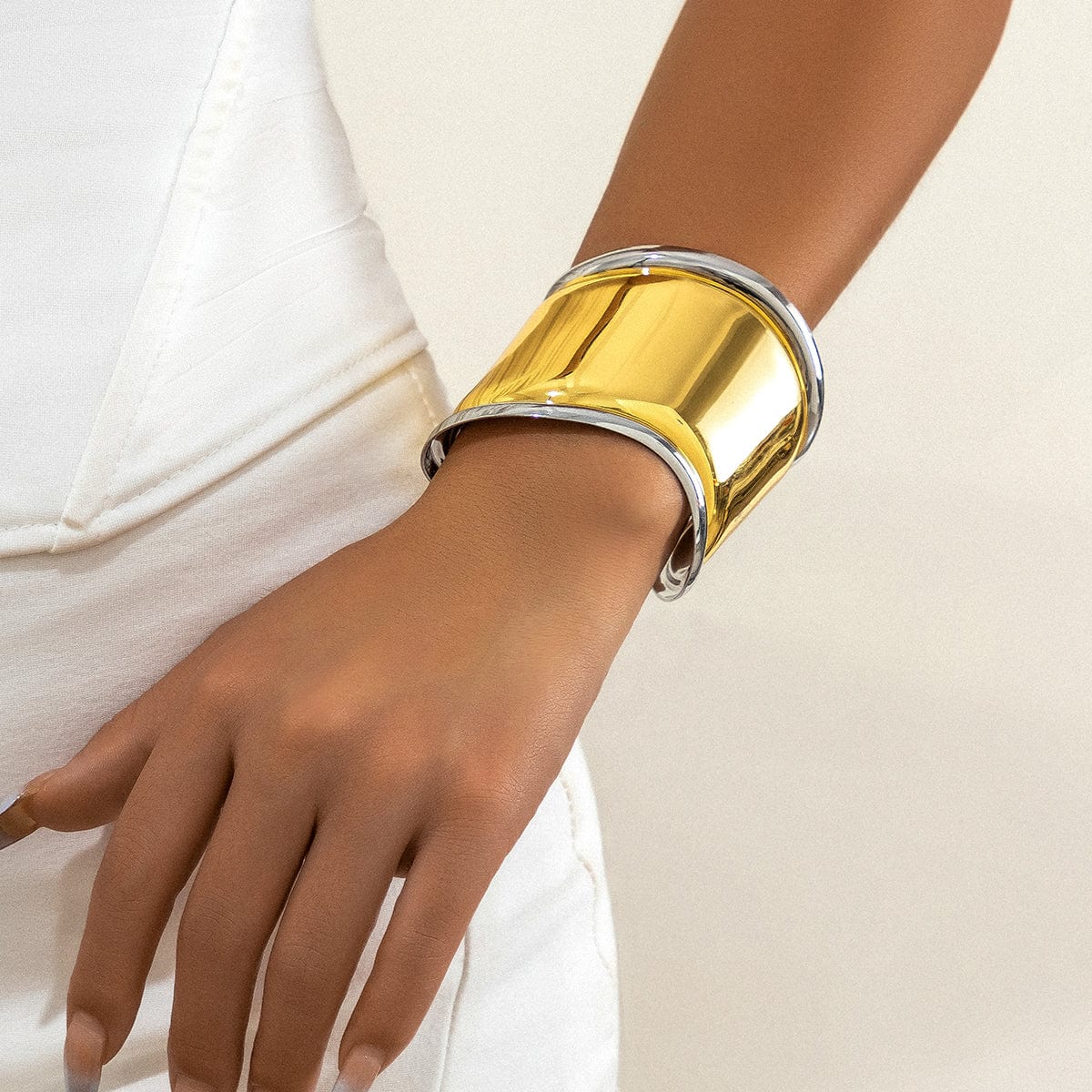 French Style Gold Silver Plated Wide Glossy Open Cuff Bracelet - ArtGalleryZen