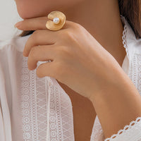 Thumbnail for French Style Round Disk Pleated Pearl Open Ring - ArtGalleryZen