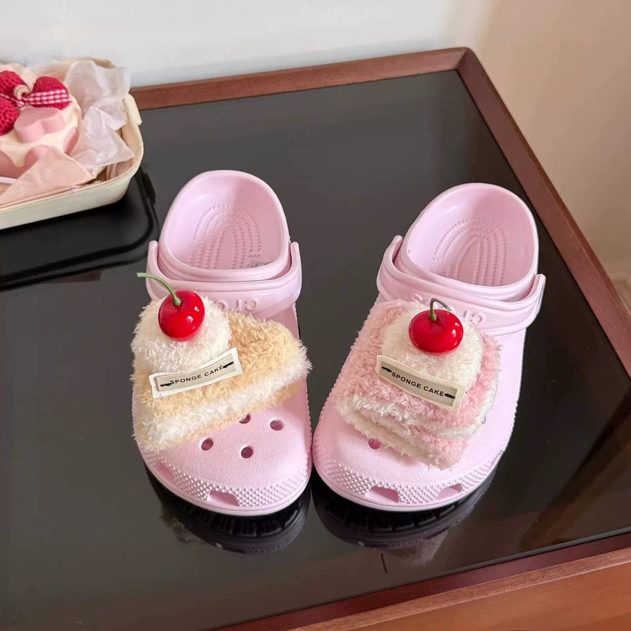 Furry Cherry Cake Crocs Sandals Decoration Shoe Charms - ArtGalleryZen