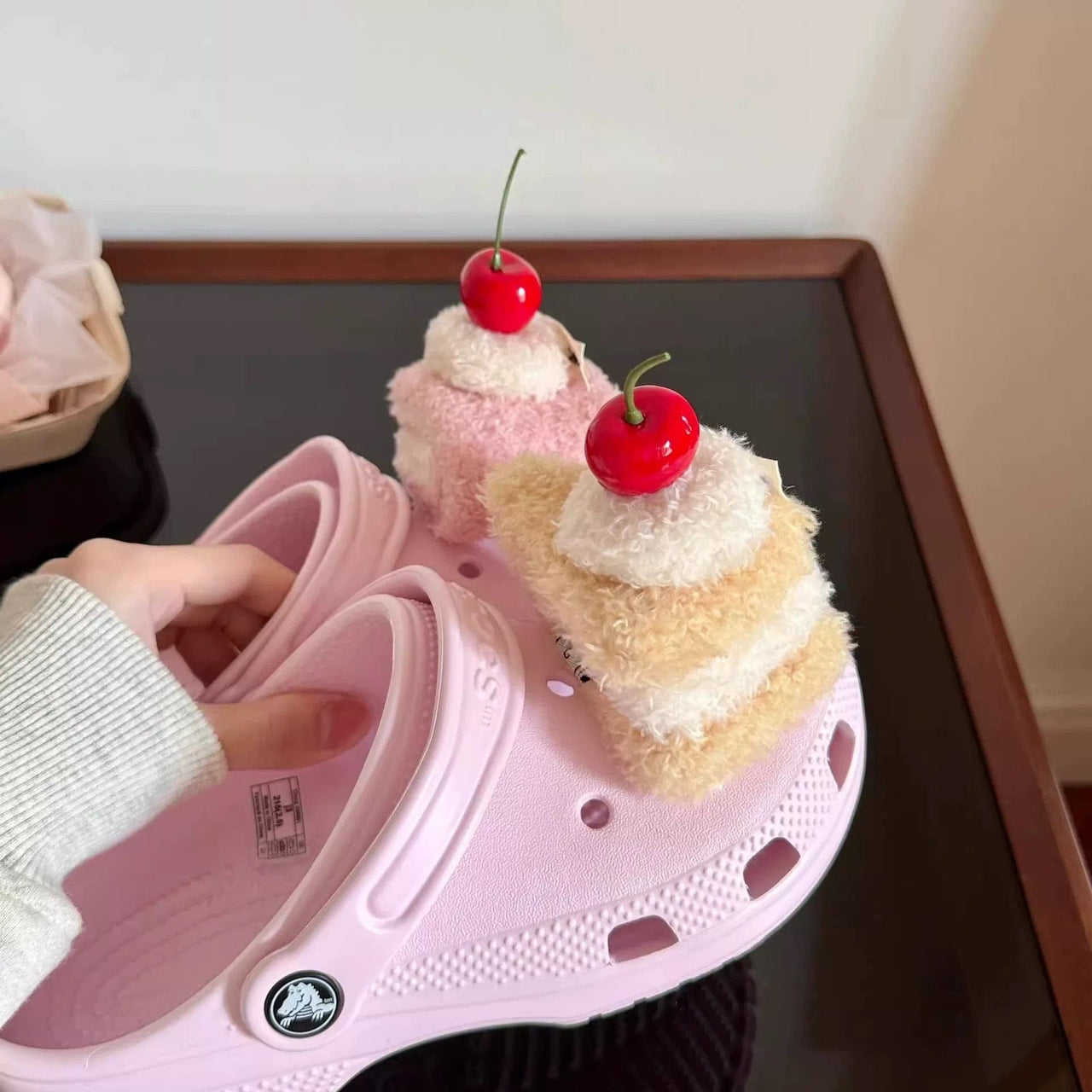 Furry Cherry Cake Crocs Sandals Decoration Shoe Charms - ArtGalleryZen