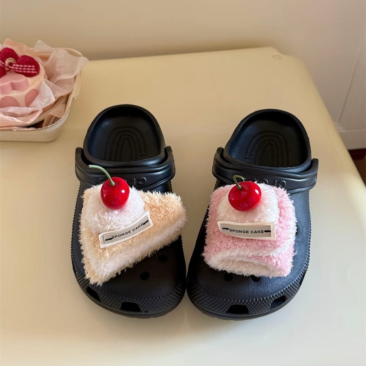Furry Cherry Cake Crocs Sandals Decoration Shoe Charms - ArtGalleryZen