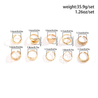 Thumbnail for Geometric 10pcs Gold Plated Hollow Heart Waterdrop Round Disk Open Ring Set - ArtGalleryZen