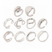 Thumbnail for Geometric 10pcs Gold Plated Hollow Heart Waterdrop Round Disk Open Ring Set - ArtGalleryZen