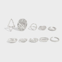 Thumbnail for Geometric 10pcs Textured Oval Disk Glossy Hollow Ring Set - ArtGalleryZen