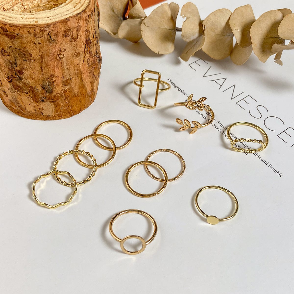 Geometric 11 Pieces Metallic Rings Set - ArtGalleryZen