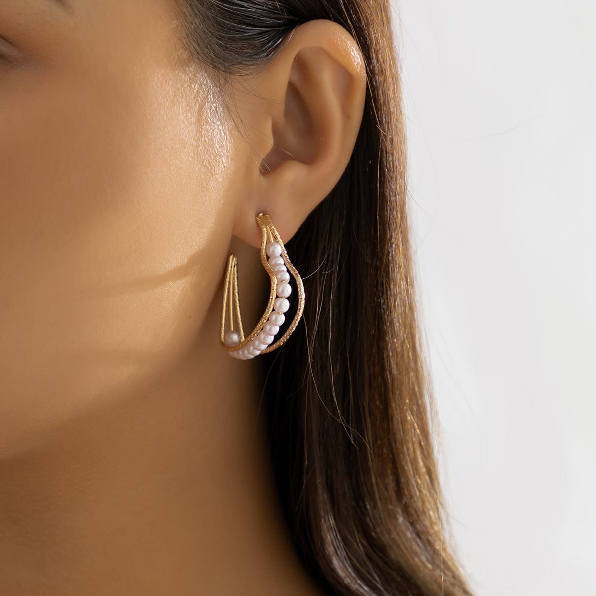 Geometric 12 Pieces Pearl Inlaid Huggie Hoop Earrings Set - ArtGalleryZen