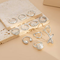 Thumbnail for Geometric 12pcs Gold Silver Tone Hollow Twisted Open Ring Set - ArtGalleryZen