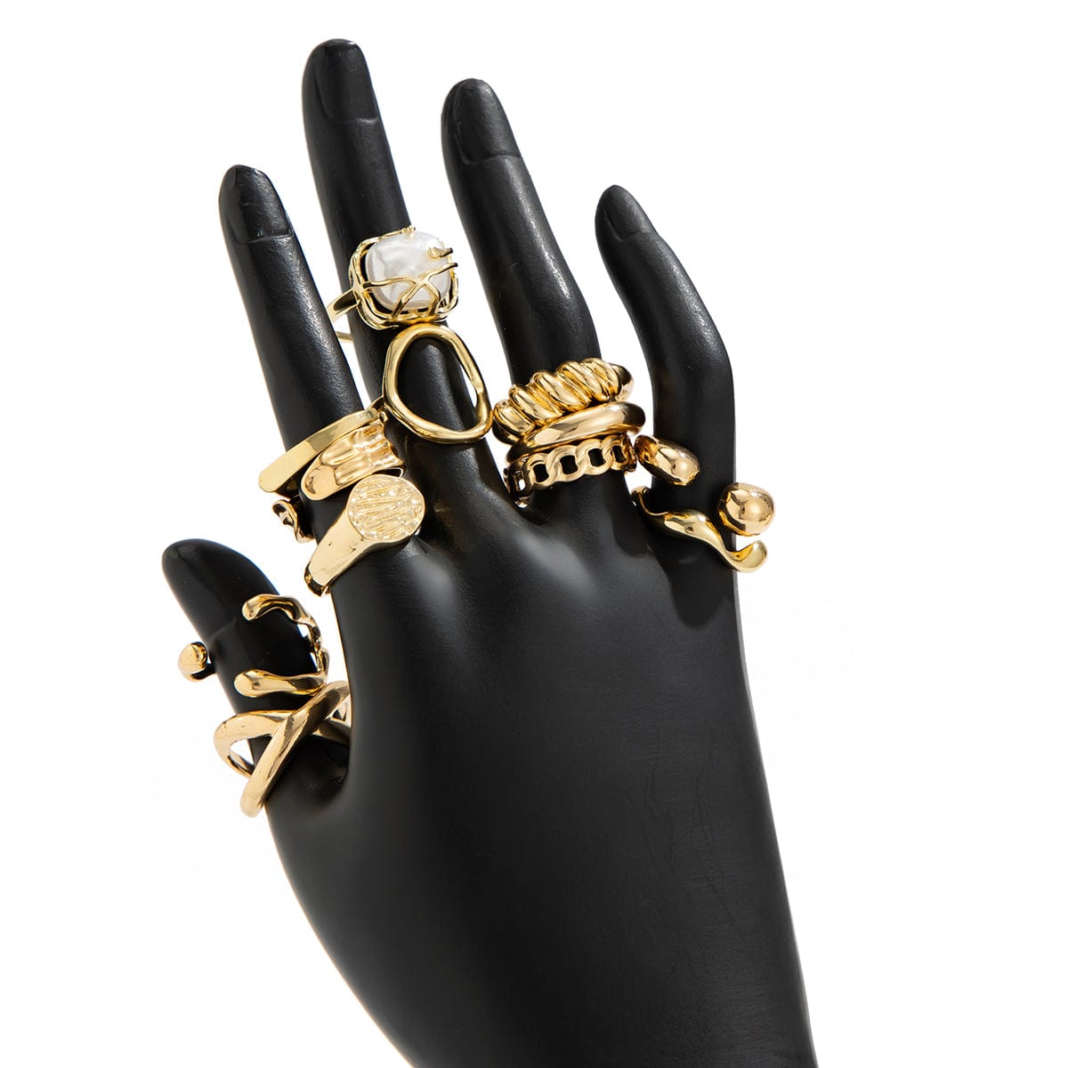 Geometric 12pcs Gold Silver Tone Hollow Twisted Open Ring Set - ArtGalleryZen